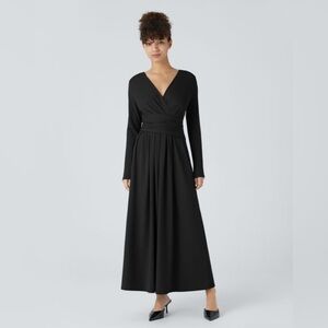 Halara V Neck Long Sleeve Pocket Tie Back Casual Dress sole L